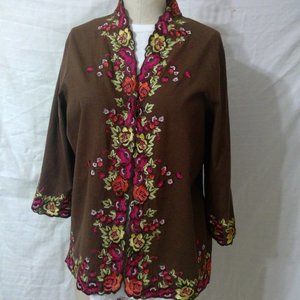 Susan Garver Embroidered Blouse/Jacket  Linen Size Large